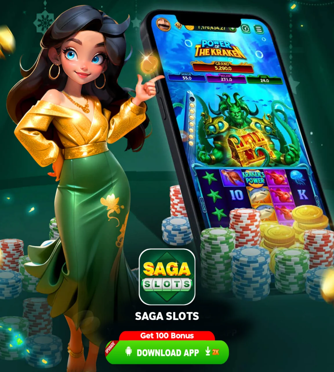 Saga Slots app promotional banner